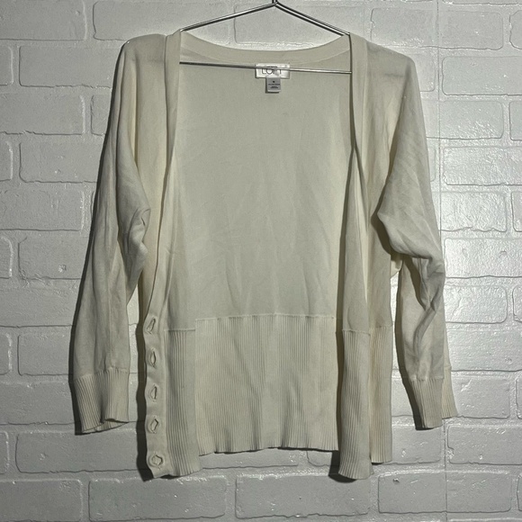 LOFT Womens Cardigan 100% Cotton White V-Neck Button Front 3/4 Sleeve Medium - Picture 4 of 6